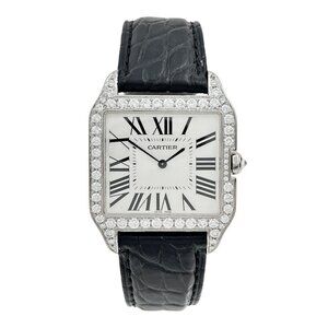 Cartier Santos Dumont 18k White Gold Manual Wind 2651 Aftermarket Diamonds l